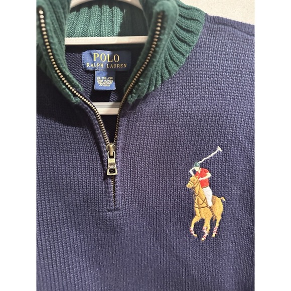 Polo Ralph Lauren Sweater Boys XL 18-20 Big Pony Mock Neck 1/4 Zip Measurements - Picture 3 of 3